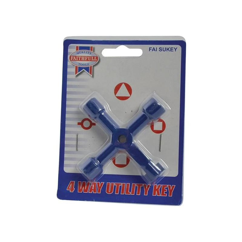 Faithfull 4-Way Utility Meter Key Durable Chrome Vanadium