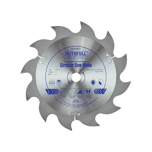 Faithfull TCT Circular Saw Blade 190 x 16mm x 12T POS
