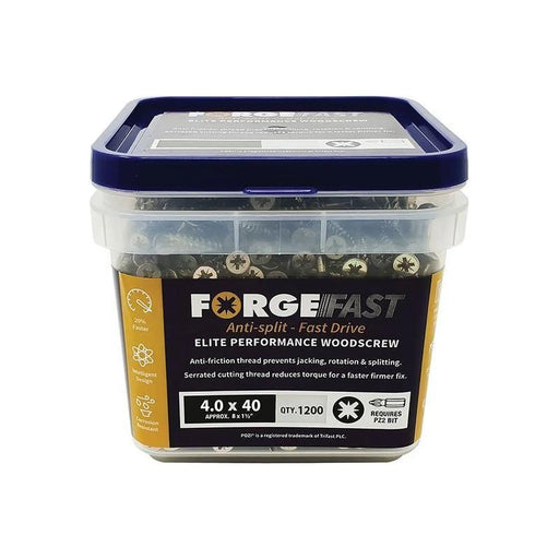 Forgefix ForgeFast Pozi Compatible Elite Performance Wood Screw ZY 4.0 x 40mm Tub 1200
