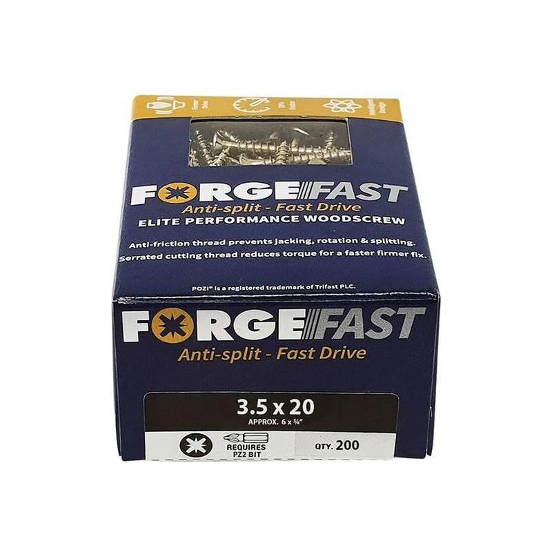 Forgefix ForgeFast Pozi Compatible Elite Performance Wood Screw ZY 3.5 x 20mm Box 200