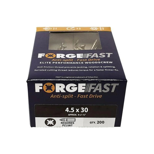 Forgefix ForgeFast Pozi Compatible Elite Performance Wood Screw ZY 4.5 x 30mm Box 200