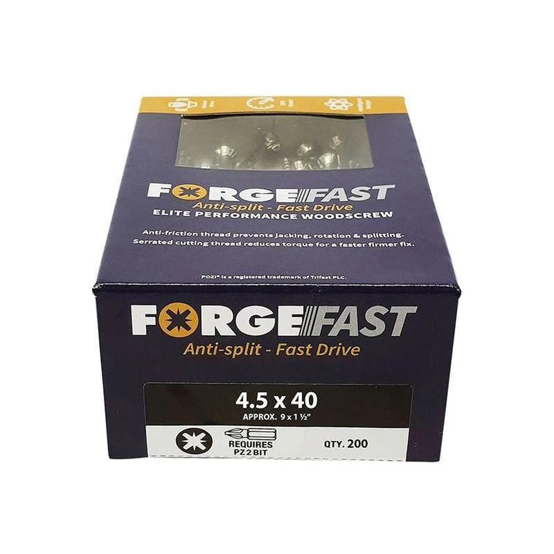 Forgefix ForgeFast Pozi Compatible Elite Performance Wood Screw ZY 4.5 x 40mm Box 200