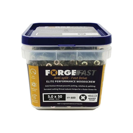 Forgefix ForgeFast Pozi Compatible Elite Performance Wood Screw ZY 5.0 x 50mm Tub 600