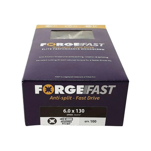 Forgefix ForgeFast Pozi Compatible Elite Performance Wood Screw ZY 6.0 x 130mm Box 100