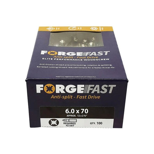 Forgefix ForgeFast Pozi Compatible Elite Performance Wood Screw ZY 6.0 x 70mm Box 100