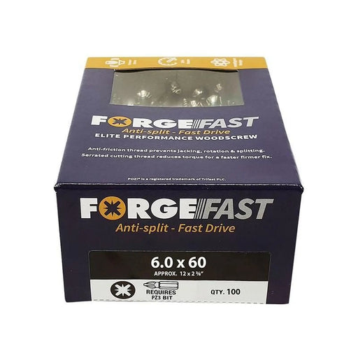Forgefix ForgeFast Pozi Compatible Elite Performance Wood Screw ZY 6.0 x 60mm Box 100