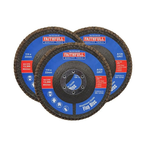 Faithfull Aluminium Oxide Flap Discs 120 Grit Pack of 3