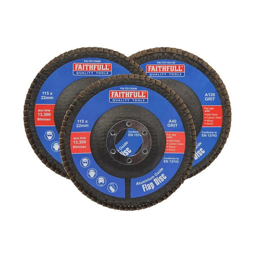 Faithfull Aluminium Oxide Flap Discs 115mm 3 Pack