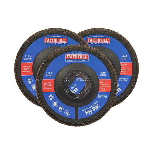 Faithfull Aluminium Oxide Flap Discs 115mm 40 Grit