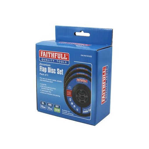 Faithfull Zirconia Abrasive Jumbo Flap Disc 115 x 22mm 120 Grit (3 Pack)