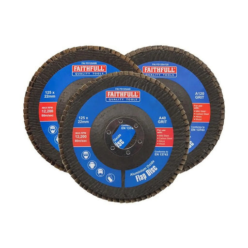 Faithfull Aluminium Oxide Flap Discs 125mm Mixed Grit