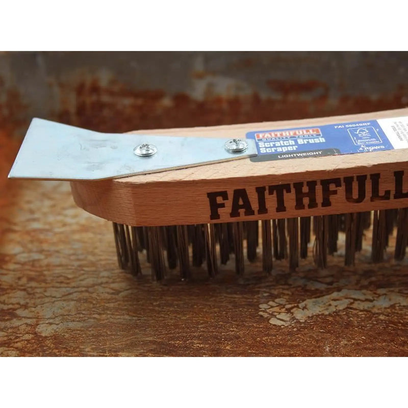 Faithfull Lightweight Scratch Brush with Scraper, Four Row