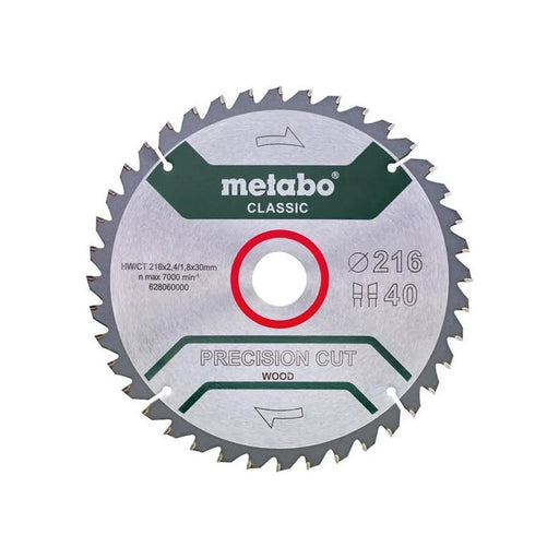 Metabo Precision Cut Wood Circular Saw Blade 216 x 30mm x 40T