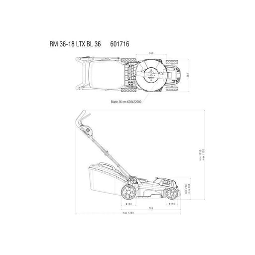 Metabo RM 36-18 LTX BL 36 Lawn Mower 18V Bare Unit