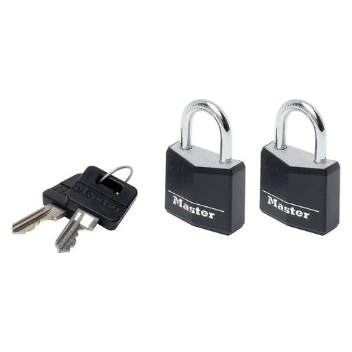 Master Lock Aluminium Black Vinyl Cover 30mm Padlock 4-Pin - Keyed Alike x 2