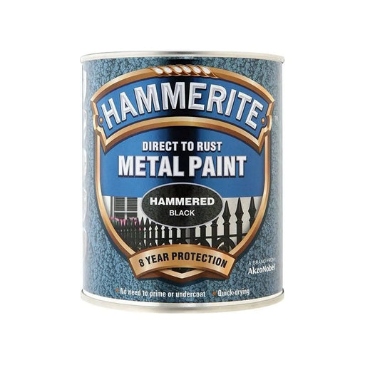 Hammerite Direct to Rust Hammered Finish Metal Paint Black 750ml