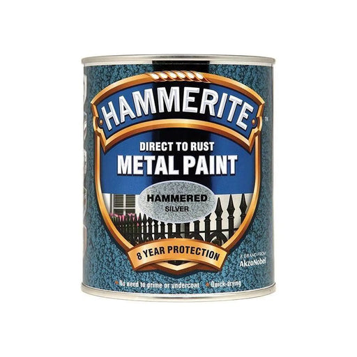 Hammerite Direct to Rust Hammered Finish Metal Paint Silver 750ml