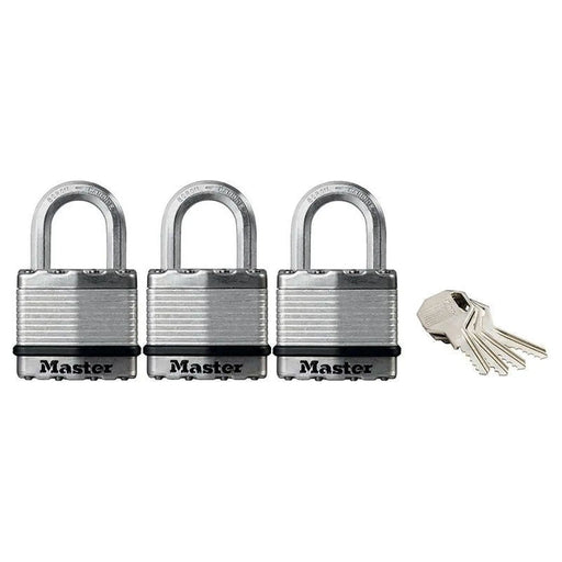 Master Lock Excell™ Laminated Steel 45mm Padlock - 24mm Shackle - Keyed Alike x 3