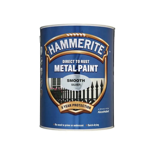 Hammerite Direct to Rust Smooth Finish Metal Paint Silver 5 Litre