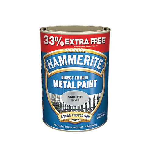 Hammerite Direct to Rust Smooth Finish Metal Paint Silver 750ml + 33%