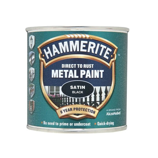 Hammerite Direct to Rust Satin Finish Metal Paint Black 250ml
