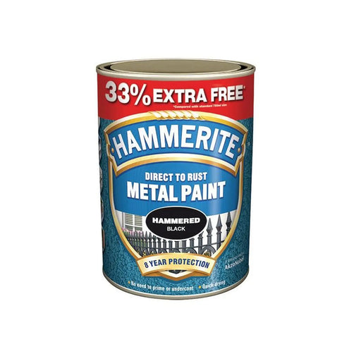 Hammerite Direct to Rust Hammered Finish Metal Paint Black 750ml + 33%