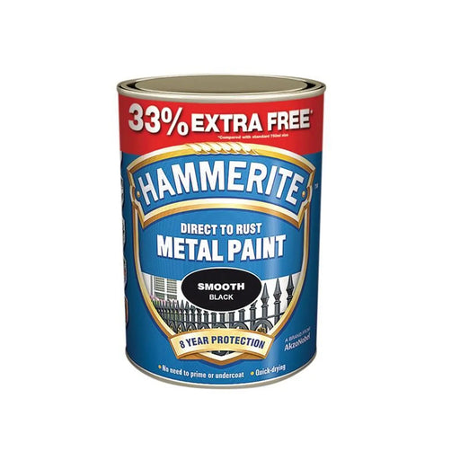 Hammerite Direct to Rust Smooth Finish Metal Paint Black 750ml + 33%
