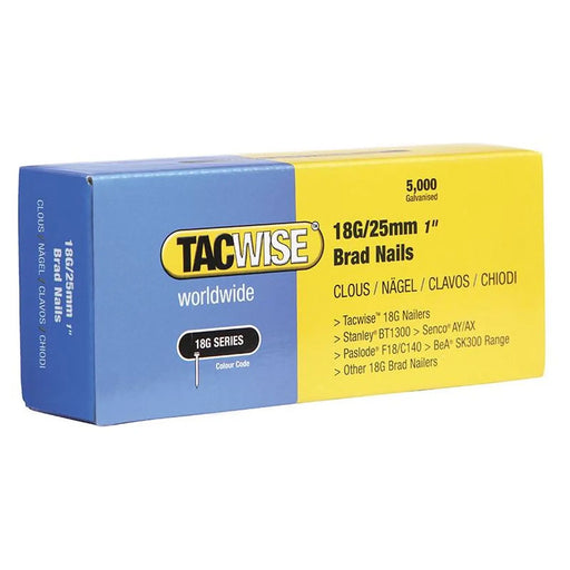 Tacwise 18 Gauge 25mm Brad Nails (Pack 5000)
