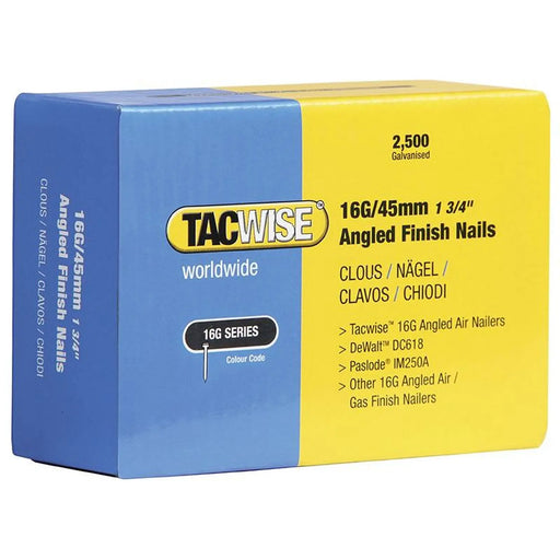 Tacwise 16G Angled Finish Nails 45mm for DC618K (Pack 2500)