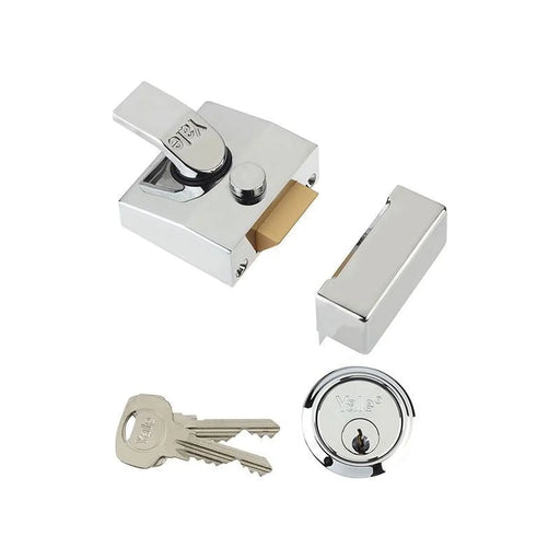 Yale Locks 85 Deadlocking Nightlatch 40mm Backset Chrome Finish Box
