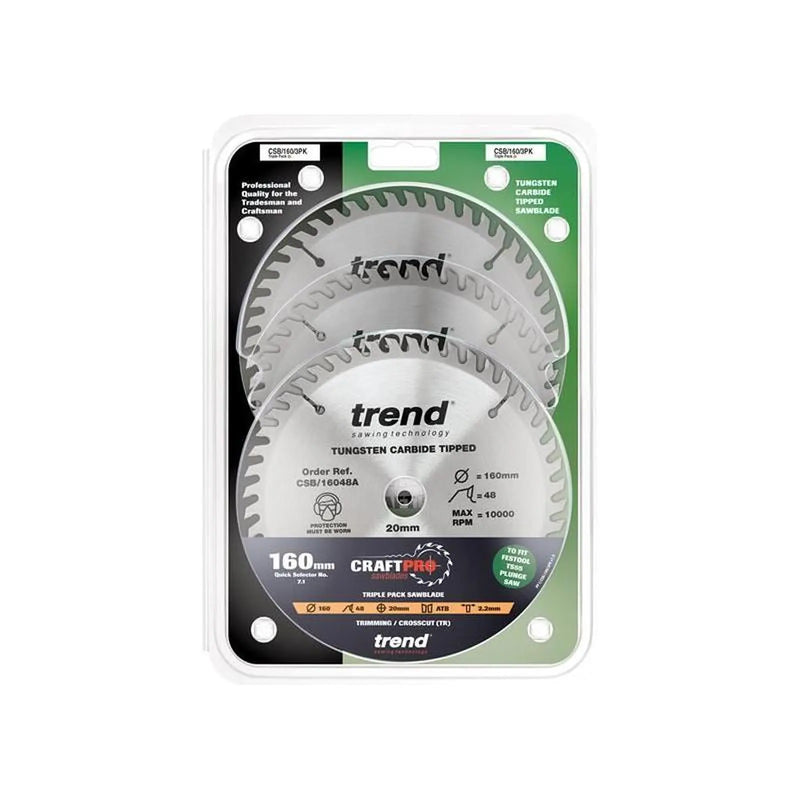 Trend CraftPro Plunge Saw Blade 160 x 20mm x 48T (Pack 3)