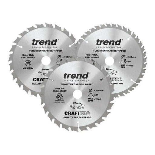 Trend CraftPro Cordless Saw Blade 165 x 20mm x 24T/40T (Pack 3)