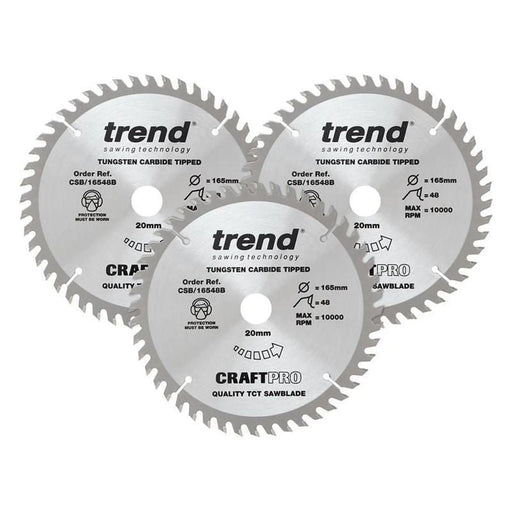 Trend CraftPro Plunge Saw Blade 165 x 20mm x 48T (Pack 3)