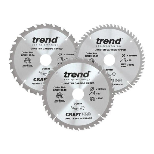 Trend CraftPro Saw Blade 190 x 30mm x 24T/40T/60T (Pack 3)