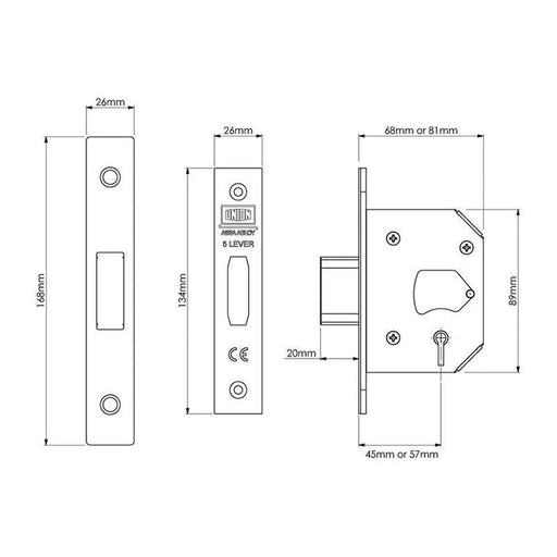 Union StrongBOLT 2105S Polished Brass 5 Lever Mortice Deadlock Visi 68mm 2.5in