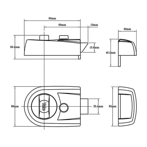 Yale Locks Y3 Nightlatch Modern 60mm Backset Black Finish Visi