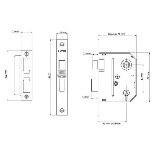 Union ES-SL Essentials 3 Lever Mortice Sashlock Chrome 65mm 2.5in Visi