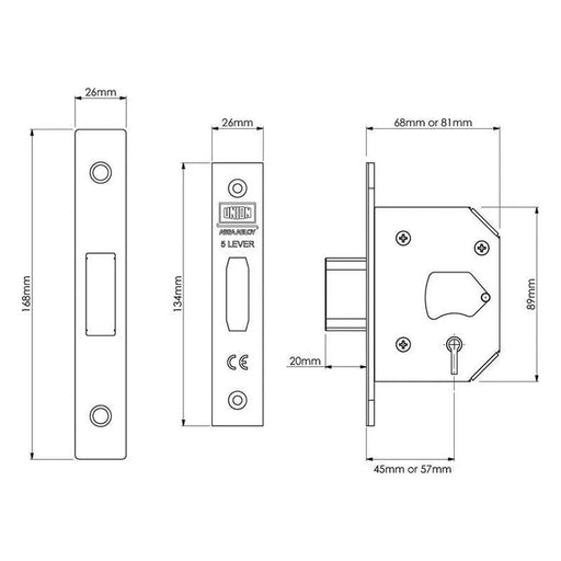 Union StrongBOLT 2105S Polished Brass 5 Lever Mortice Deadlock Visi 81mm 3in