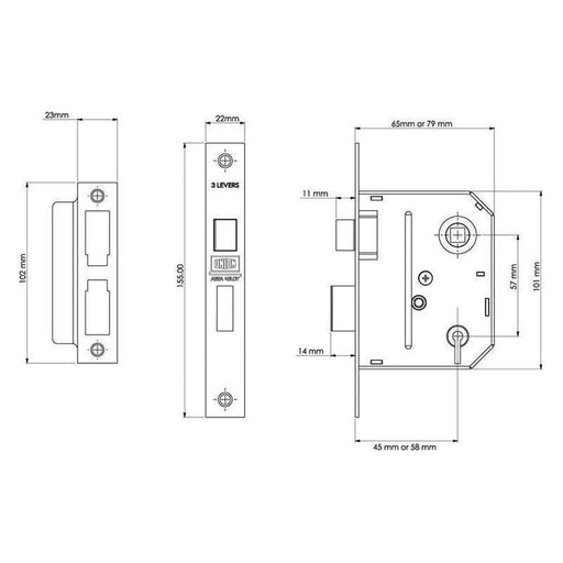 Union ES-SL Essentials 3 Lever Mortice Sashlock Polished Brass 65mm 2.5in Visi