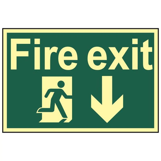 Scan Fire Exit Running Man Arrow Down - Photoluminescent 300 x 200mm