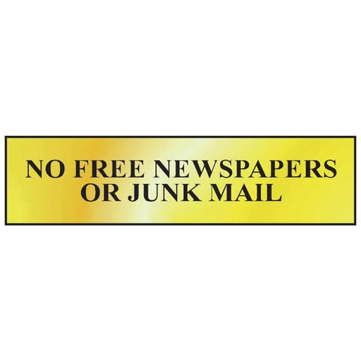 Scan No Free Newspapers Or Junk Mail - Polished Brass Effect 200 x 50mm