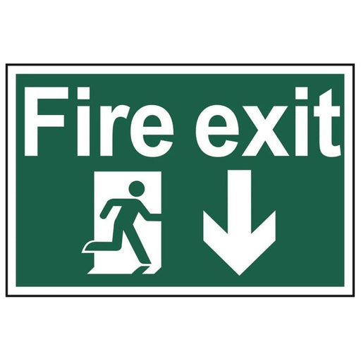Scan Fire Exit Running Man Arrow Down - PVC Sign 300 x 200mm
