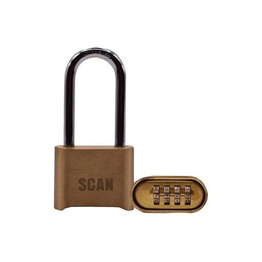 Scan Brass Combination Padlock 50mm Long Shackle