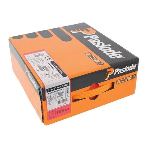 Paslode 2.8 x 63mm 350+ Ring Nails HD Galvanised Finish Box of 3300 + 3 Fuel Cells