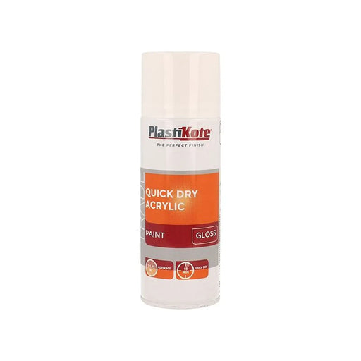 Plastikote Trade Quick Dry Acrylic Spray Paint Gloss White 400ml