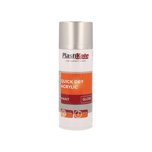 Plastikote Trade Quick Dry Acrylic Spray Paint Gloss Silver 400ml