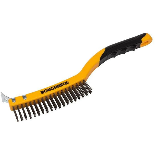 Roughneck Stainless Steel Wire Brush Soft Grip with Scraper 355mm (14in) - 3 Row