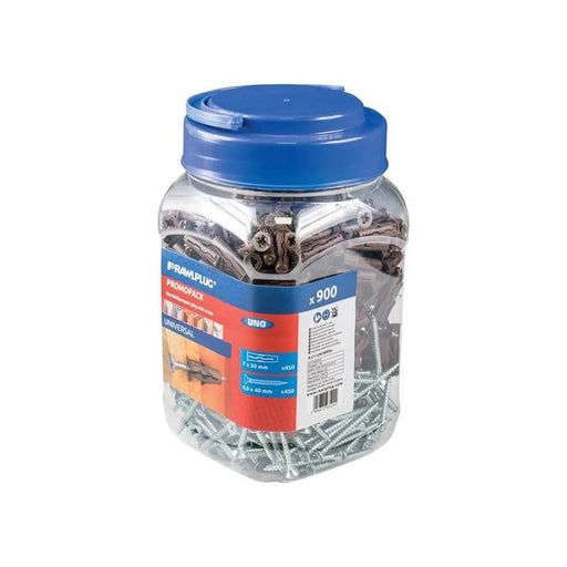 Rawlplug Brown UNO® Plugs & Screws in Jar (450 Plugs + 450 Screws)