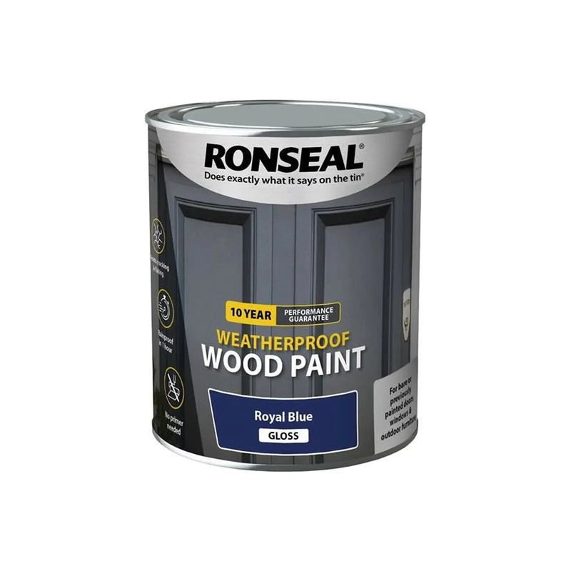 Ronseal 10 Year Weatherproof Wood Paint Royal Blue Gloss 750ml