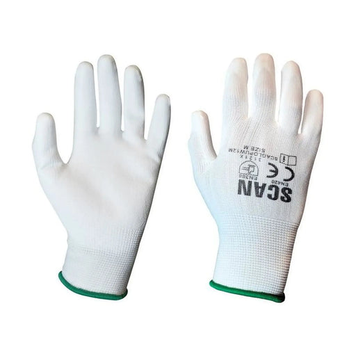 Scan White PU Coated Gloves - M (Size 8) (Pack 12)